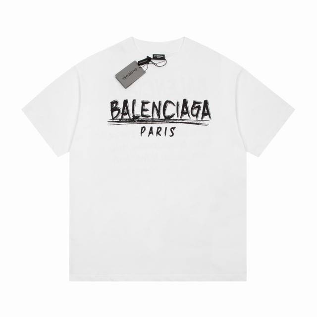 W530# Balenciaga巴黎世家字母涂鸦印花短袖 宽松版型 采用260克精梳棉双纱 从面料到辅料全部三标齐全跟足Zp 进口松井公司浆料印花绝不开裂 整件