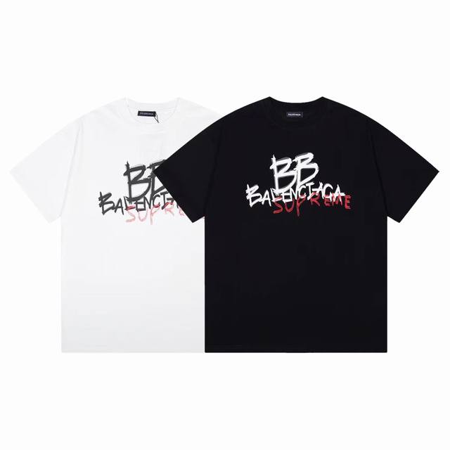 W582# Balenciaga巴黎世家联名Supreme印花短袖 宽松版型 采用260克精梳棉双纱 从面料到辅料全部三标齐全跟足Zp 进口松井公司浆料印花绝不