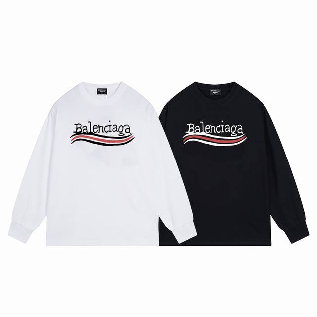 W230# Balenciaga巴黎世家个性涂鸦印花长袖！ 宽松版型 采用280克精梳棉双纱 从面料到辅料全重磅长袖 百搭情侣款打底圆领卫衣长袖！ 简约袖章设计