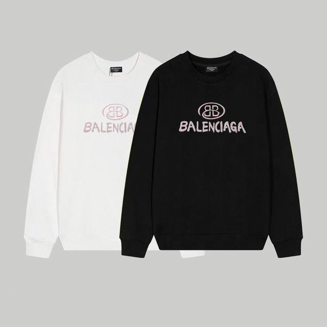 W186# Balenciaga巴黎世家新款粉色字母印花圆领卫衣！ 宽松版型 采用380克双股大毛圈面料 从面料到辅料全重磅 百搭情侣款圆领卫衣！定制1*1螺纹