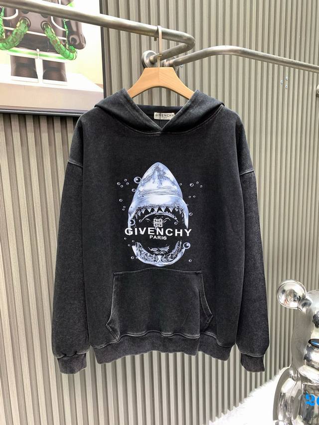 Givenchy G*Iv25Ss Autumn/Winter New 3D Shark Inkjet Print Distressed Hooded Swea