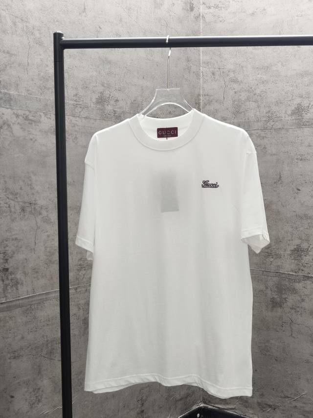 Gu* Spring/Summer New Logo Letter Embroidered T-Shirt Custom 280g 32-count pure