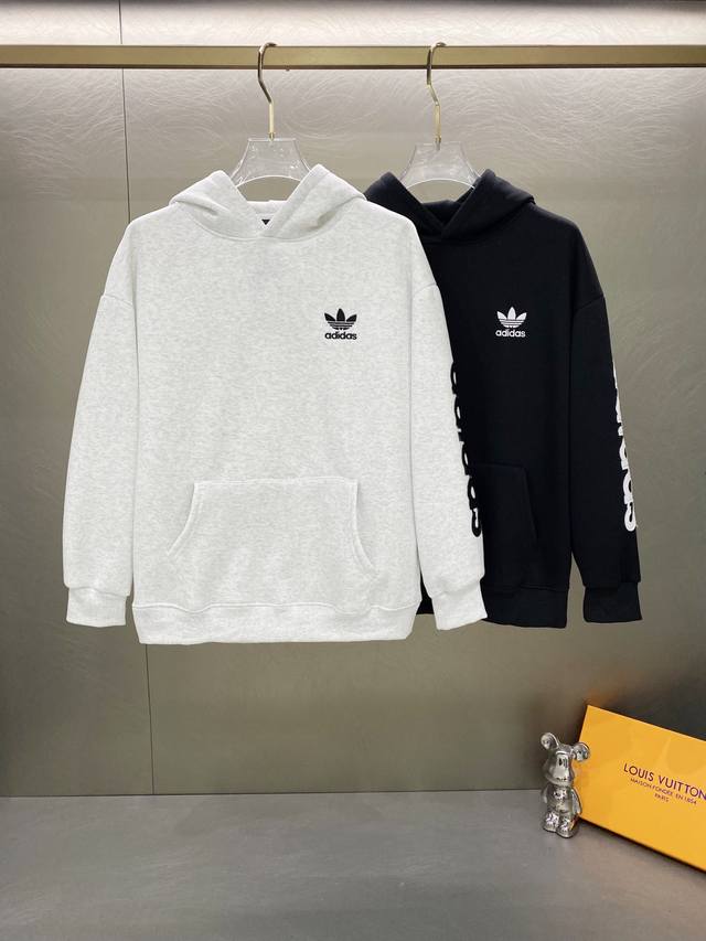 Adidas Winter New Style Trefoil Letter Embroidered Fleece Hooded Sweatshirt Colo