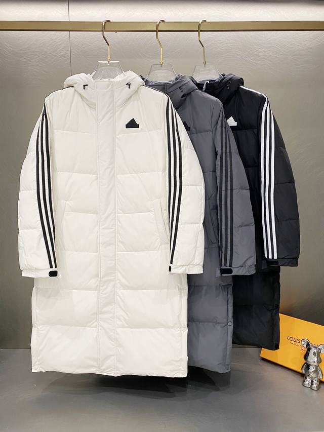 New Adidas Three Stripes Warm Long Drop-Shoulder Down Jacket, Celebrity Style -