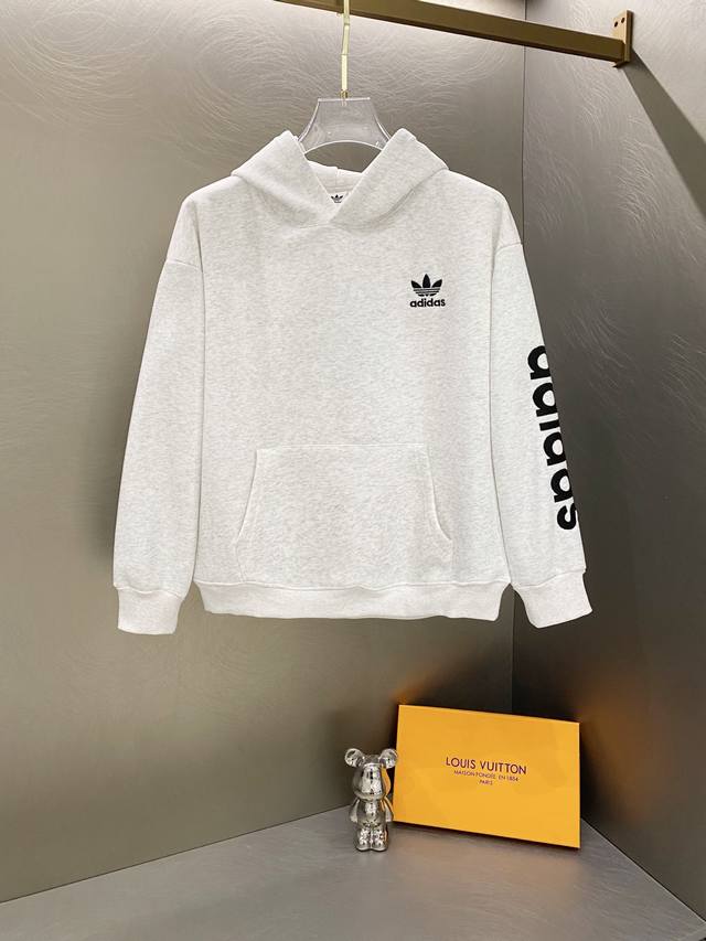 Adidas Winter New Style Trefoil Letter Embroidered Fleece Hooded Sweatshirt Colo