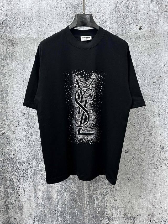 YSL Saint Laurent 25Ss Rhinestone Short-Sleeve T-Shirt Imitation Swarovski rhine