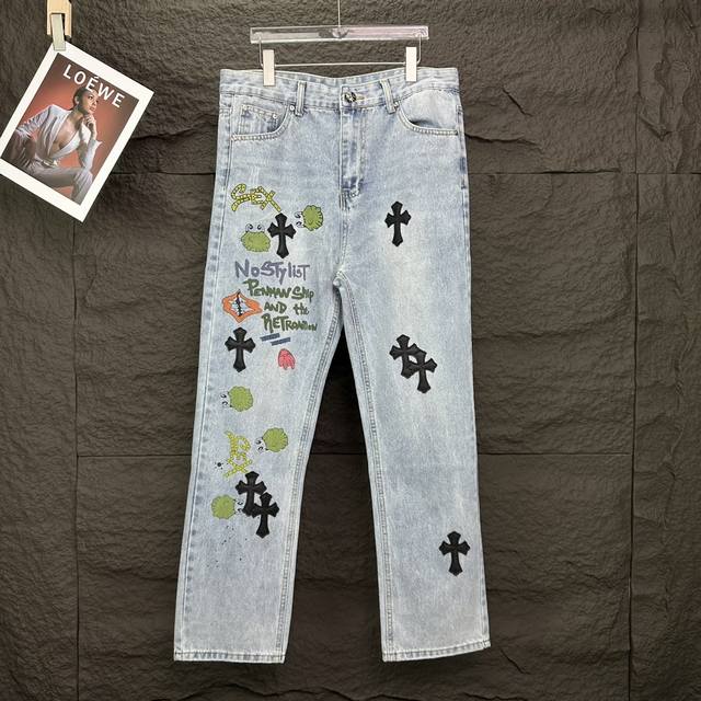 Chrome Hearts New Cartoon Letter Pattern Washed Jeans High Version Top-Tier Qual