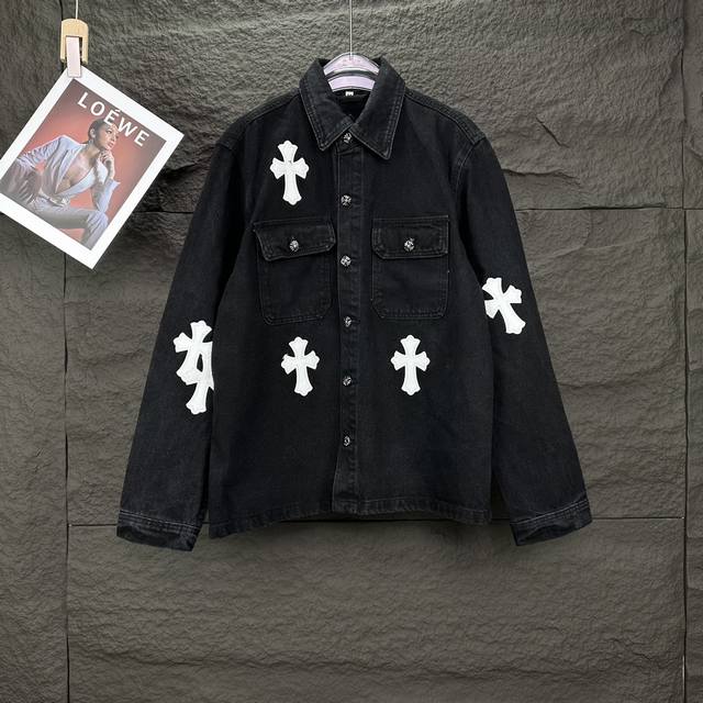 Chrome Hearts New White Cross Patchwork Couple Washed Denim Jacket High-Quality