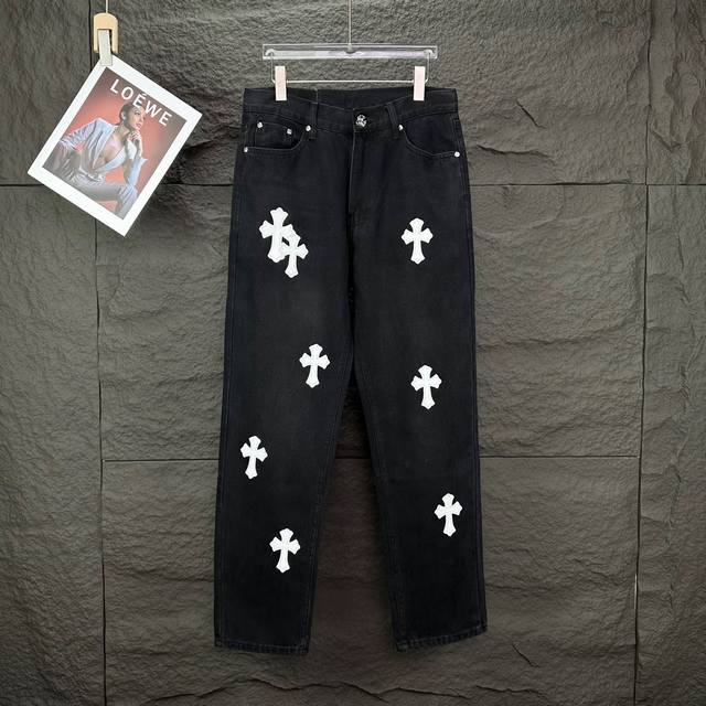 Chrome Hearts New White Cross Patchwork Washed Jeans High-Quality Version Top-Ti