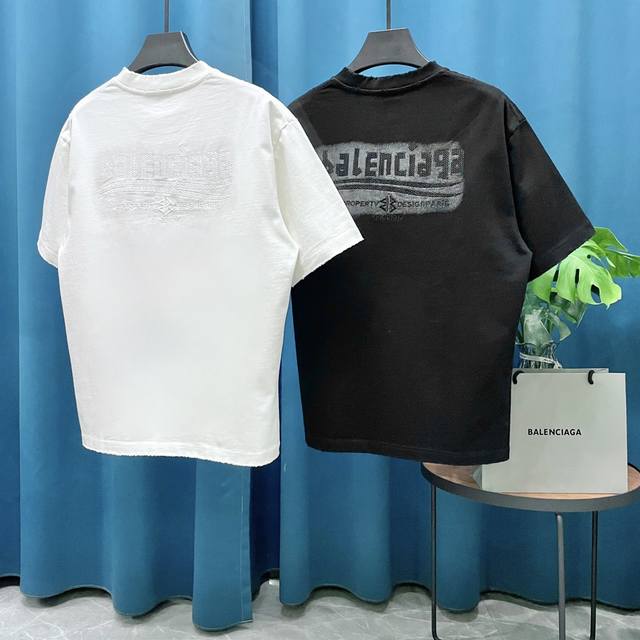 High-quality heavyweight washed and distressed Balenciaga 3D embroidered logo sh