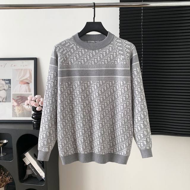 Style Number: M196 Dior Jacquard Logo Crew Neck Sweater High-quality Italian imp