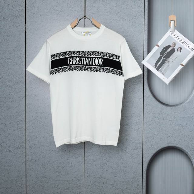 Dior Classic New Logo Stripe Color-Blocked Jacquard Knit Short-Sleeve T-Shirt Th
