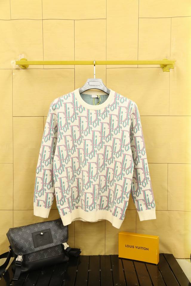 Dior Autumn/Winter Jacquard Crew Neck Knit Pullover Sweater A must-have item for