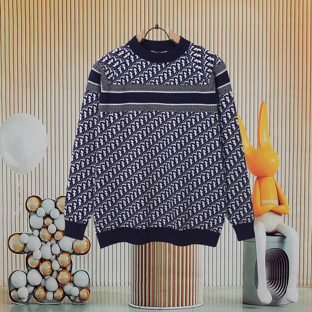 Dior Fall/Winter Jacquard Crew Neck Knit Pullover Sweater A must-have item for e