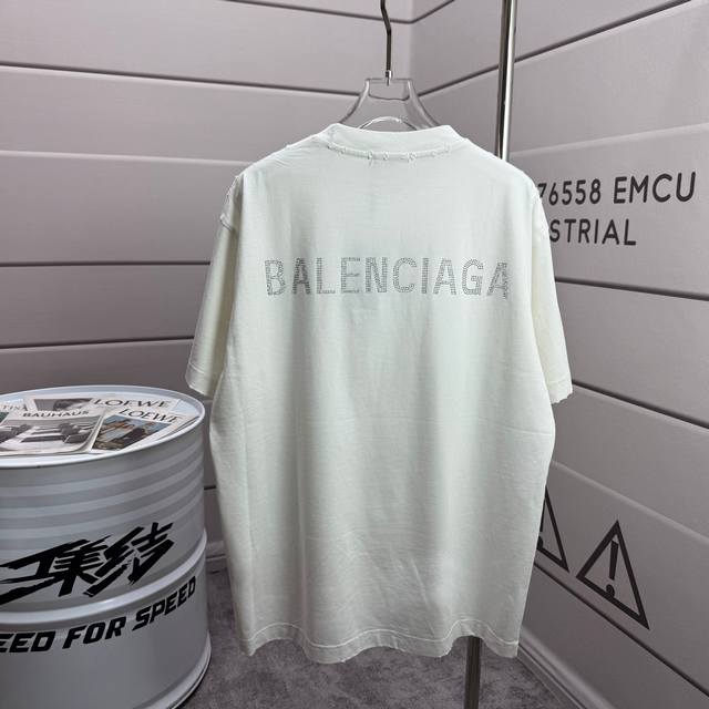 Balenciag 2026 Spring/Summer New Washed Distressed 320g Crew Neck Short Sleeve T
