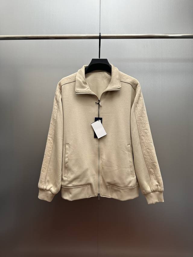 Dior 25Ss New Sport Jacket Beige Cotton Blend Plain Knit Fabric Oblique Print Th