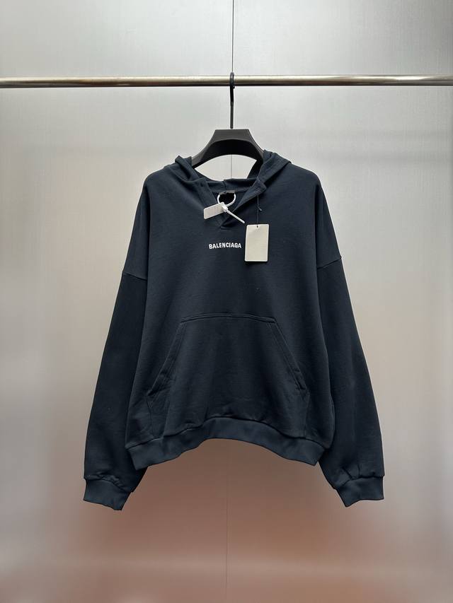 Balenciaga 25Ss Hooded Long-Sleeve Sweatshirt with Embroidered Lettering Authent