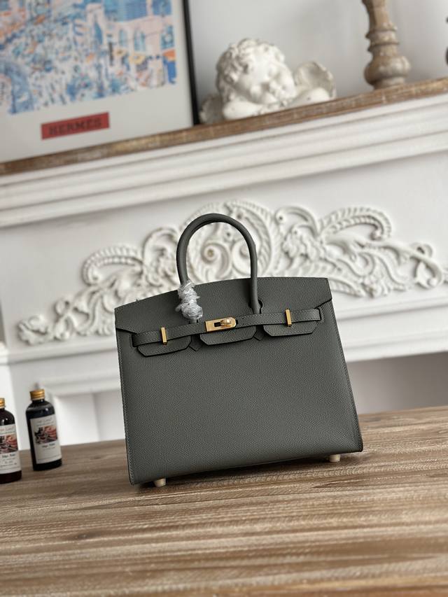 Bk Imported Epsom Leather Hand-stitched Waxed Thread Colors: Pewter Grey, Gold B
