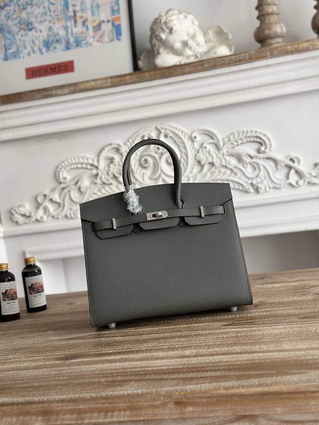 Bk Imported Epsom Leather Hand-stitched Waxed Thread Colors: Pewter Grey, Silver