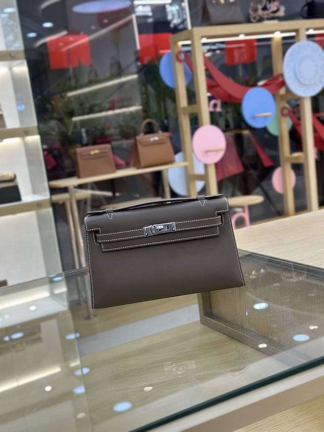 一代Mini Kelly 22Cm 进口Swift皮 大象灰银扣
