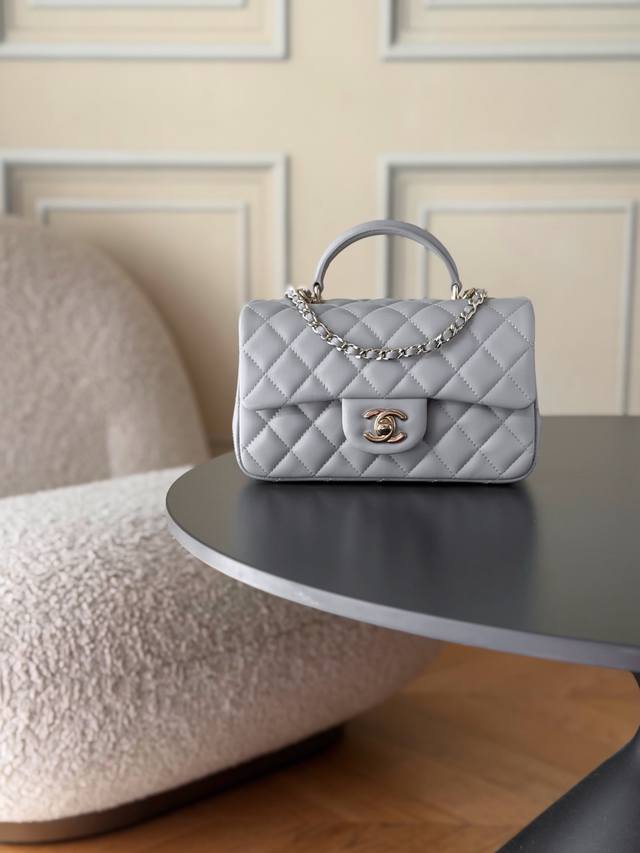 Original leather Chanel 21K latest Mini CF Handle As2431. Classic quilted flap b