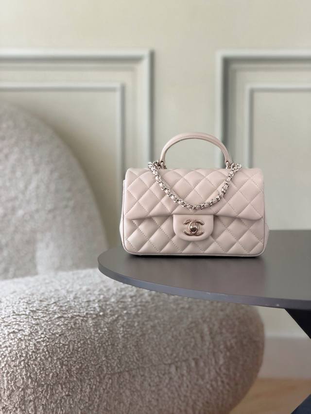 Original leather Chanel 21K latest Mini CF Handle As2431. Classic quilted flap b