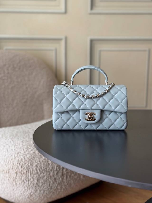 Original leather Chanel 21K latest Mini CF Handle As2431. Classic quilted flap b