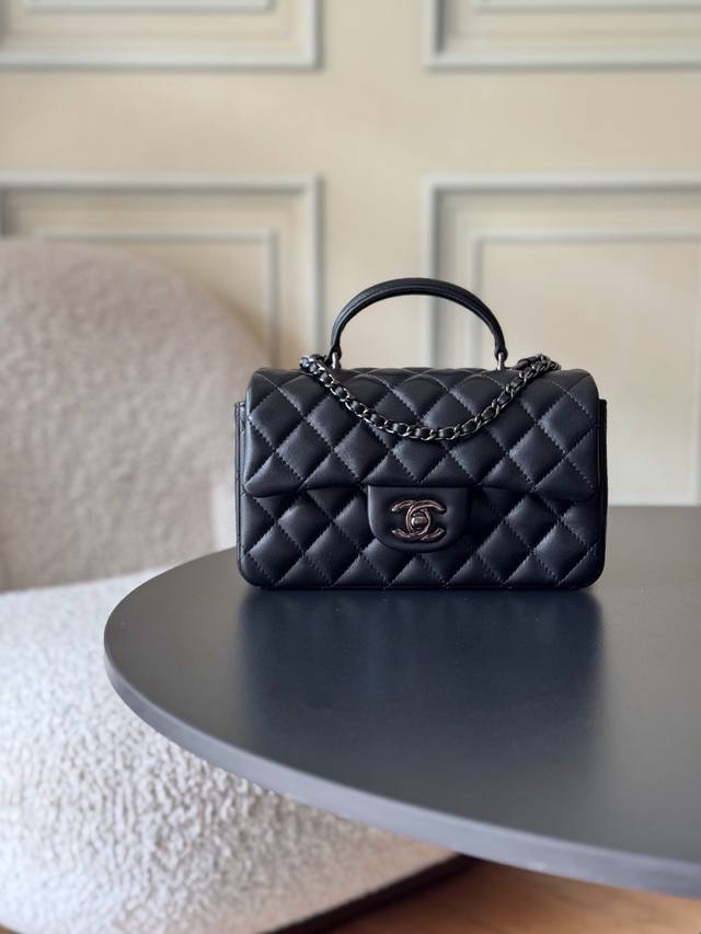 Original leather Chanel 21K latest Mini CF Handle As2431. Classic quilted flap b