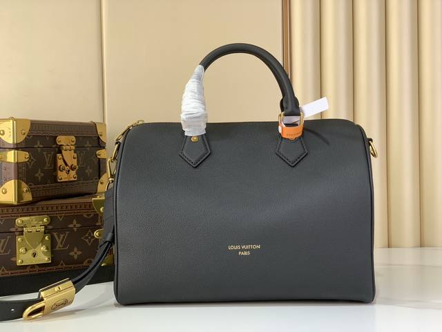 Original Quality M24891 Black Full Leather Speedy Pillow Bag, Speedy Soft 30 Han