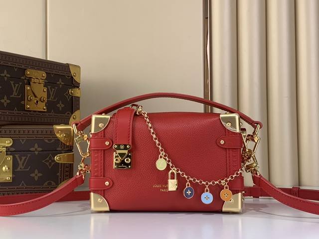 Original Quality M28333 Red Full Leather Soft Box Chain Bag, New Season Side Tru