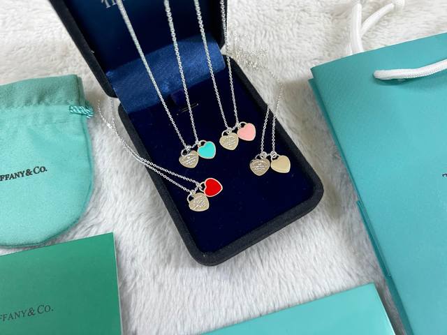 Tiffany Double Heart Enamel Diamond Necklace. A petite choker suitable for delic