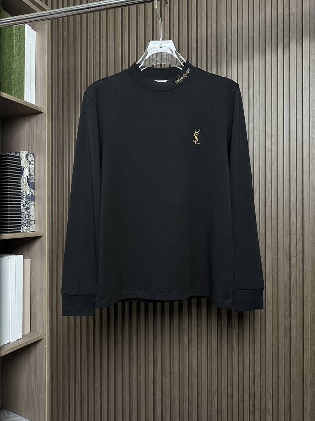 Black~ YSL 25Fw Autumn/Winter Crew Neck Embroidered Long-Sleeve T-Shirt Base Lay