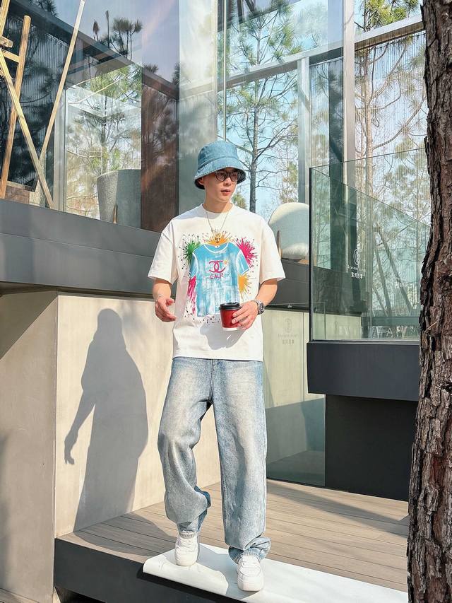 2026 Chanel Summer New Hand-Painted Short-Sleeve T-Shirt! Same style as boutique