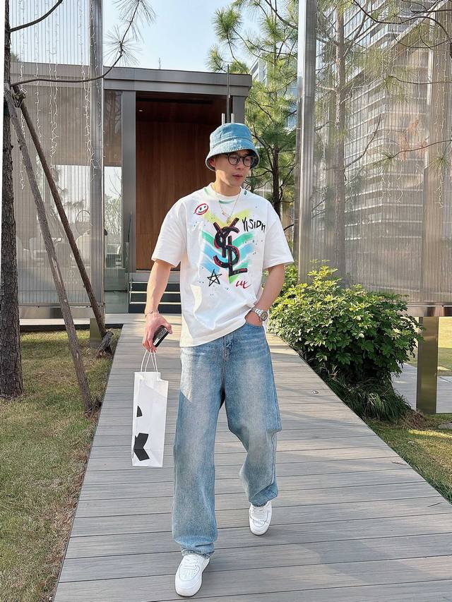 YSL 2026 Summer New Hand-Painted Short-Sleeve T-Shirt! Same style as in departme