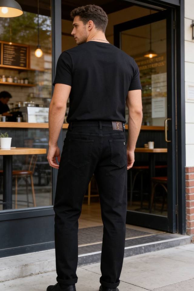 Saint Laurent Men's Dark Denim Jeans, a piece that combines minimalist style wit
