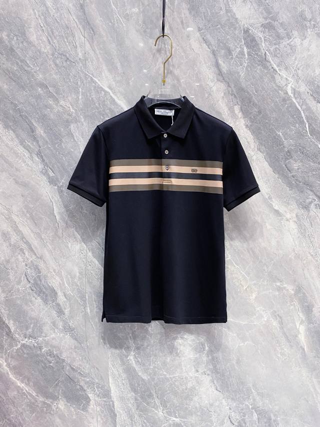 Ferragamo 2026Ss Summer New Logo Men's Polo Shirt! A classic business men's styl