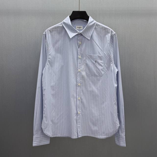 YSL Blue and White Striped Shirt Size: S-XL This blue and white pinstripe long-s