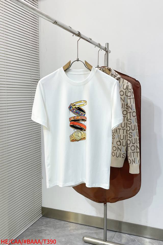 T390 Hermes 2026 Spring/Summer New Arrival - Latest Pattern Logo Short-Sleeve T-