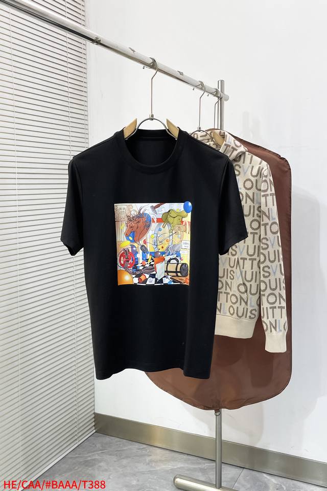 T388 Hermes 2026 Spring/Summer New Arrival - Latest Pattern Logo Short-Sleeve T-
