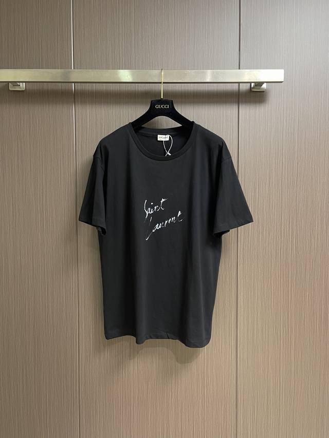 YSL Saint Laurent Printed Crew Neck T-Shirt. Made with the same 32-count smooth
