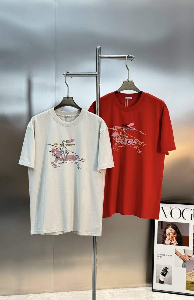 Burberry 26S New Trendy T-Shirt. Unisex classic horse graphic. High-temperature
