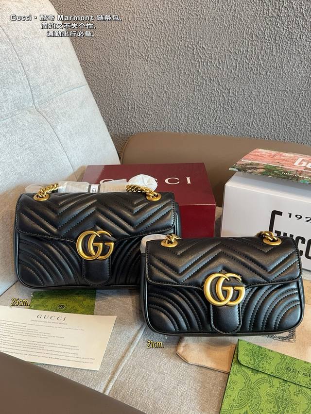 配礼盒 Gucci 古驰 新款马蒙Marmont 再现复古摩登 双G 刺绣爱心单肩包斜挎包女包 美到无法无天的款式 今年简直引领时尚最In元素 做了几个月的款，