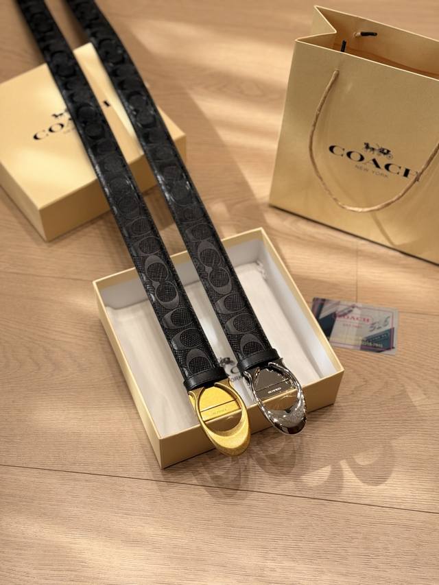 Original Quality Coach Leather Belt with Coachman Print and C Buckle, so stylish
