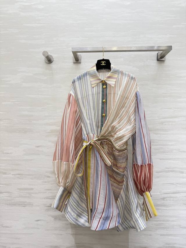 Zimmerman2 Early Spring Rebellion Series Striped Shirt Dress, Silk + Linen Blend