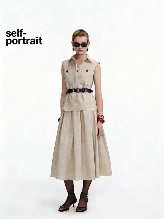 Set Sp Same Style Yeast Washed Pure Linen Set French Collar Sleeveless Fitted To