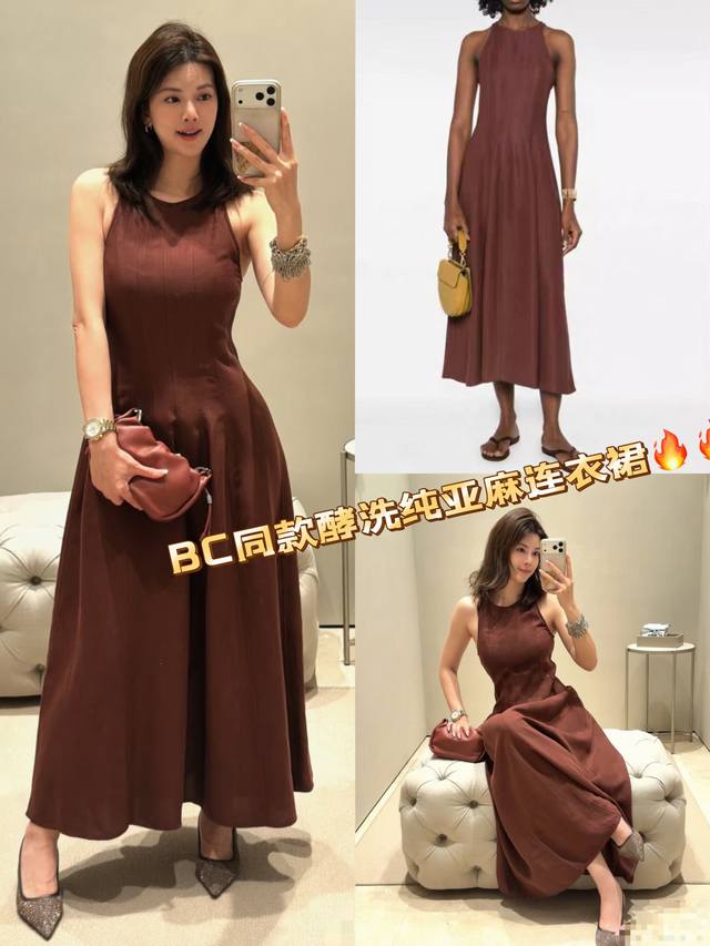 Dress Bc same style yeast washed pure linen dress waist slimming mid-length Smlx