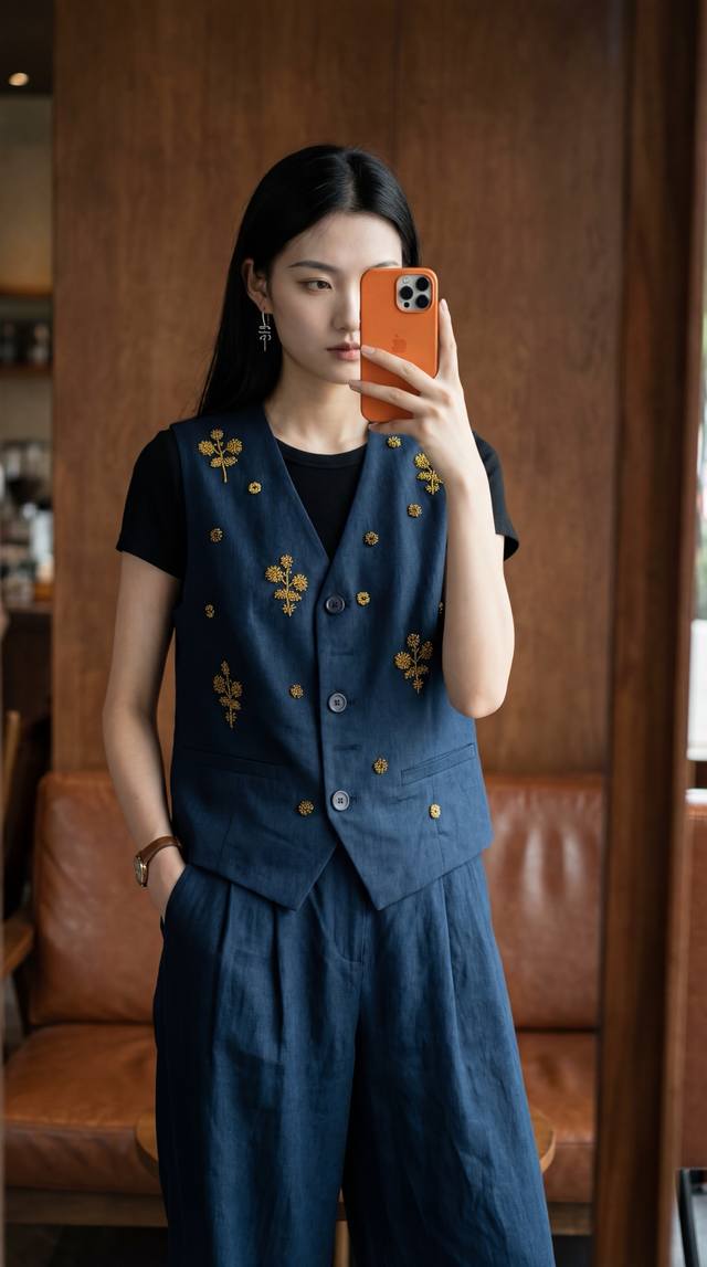 Set Spring/Summer New Arrival, Linen Handmade Beaded Vest, Trendy Style, Perfect