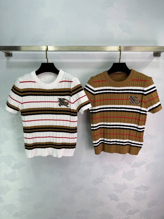 Burberr* 2026 Spring/Summer New Striped Knit Short-Sleeve Top! Made with custom