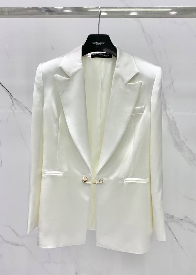 Versace Acetate Satin Brooch Jacket Custom-made 3D Slim Fit High-Quality Silk Ac