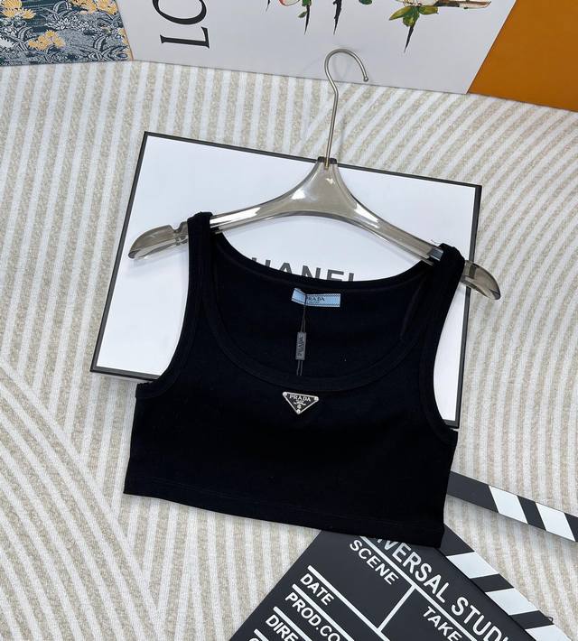 Prada classic triangle logo cropped tank top Effortlessly sophisticated, chic, a